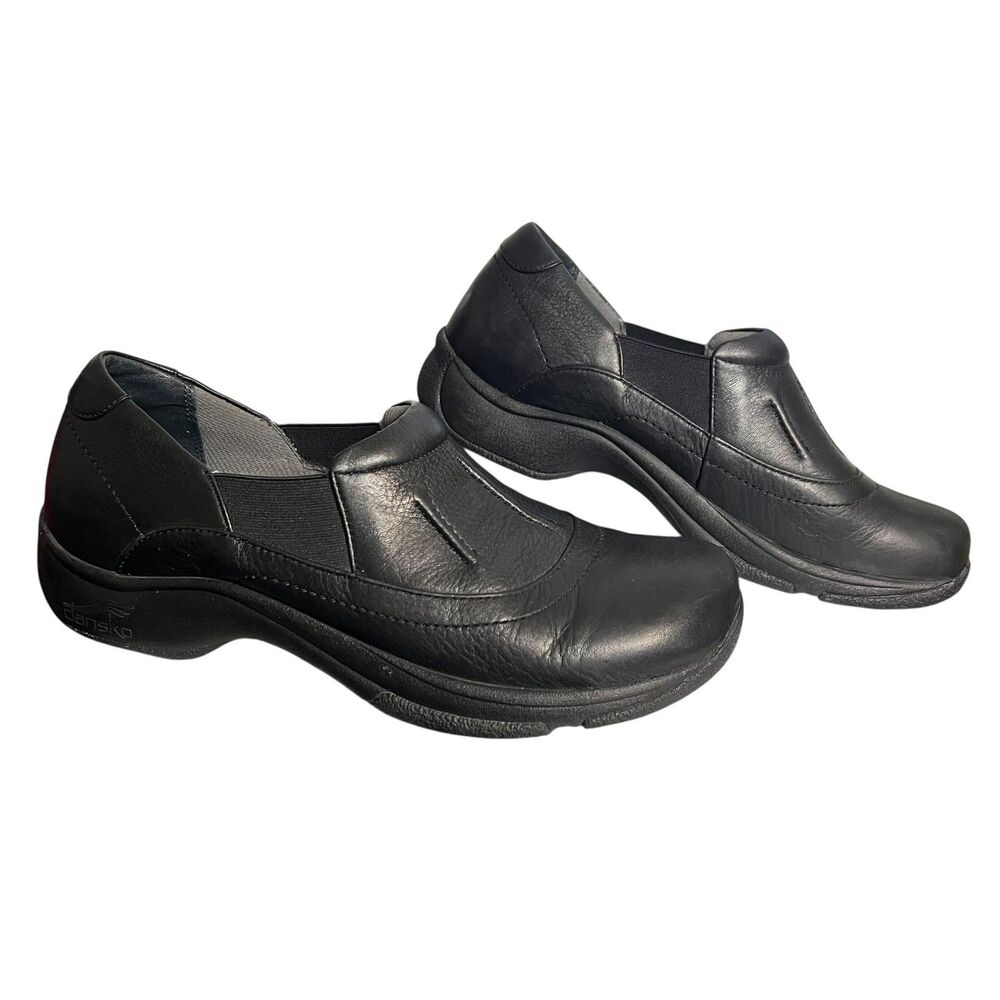 Dansko Shoes Womens Sz 10.5 EU 41 Black Leather Slip On Comfort Clogs Worksafety